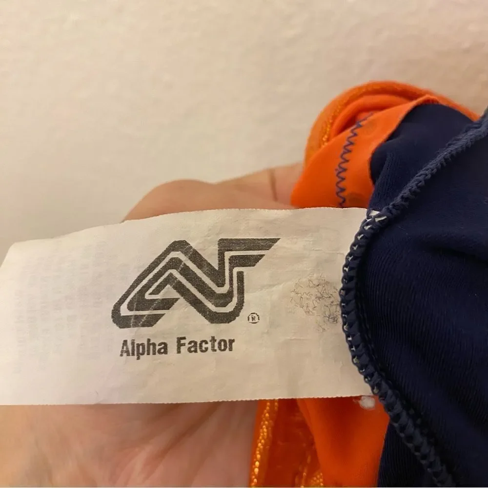 Alpha Factor Gymnastics Competition Leotard 3/4 rhinestone orange blue velvet CL